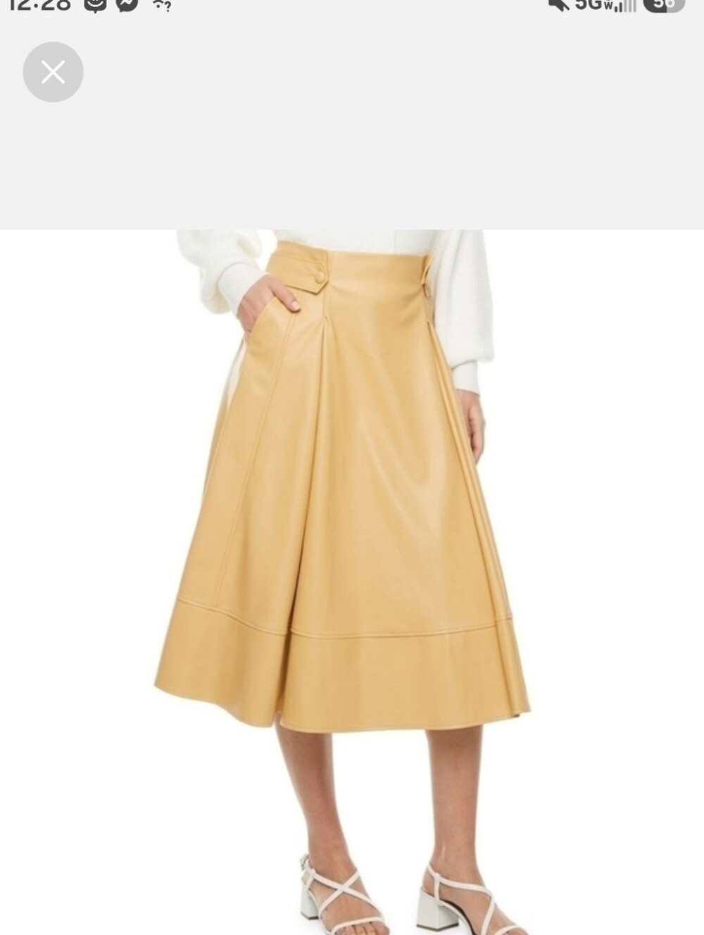 A-line Faux Leather Midi Skirt in Camel By RYEGRASS